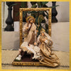 12" ALEJANDRO HOLY FAMILY WITH ORNATE WOOD FRAME & BASE,  GOLD