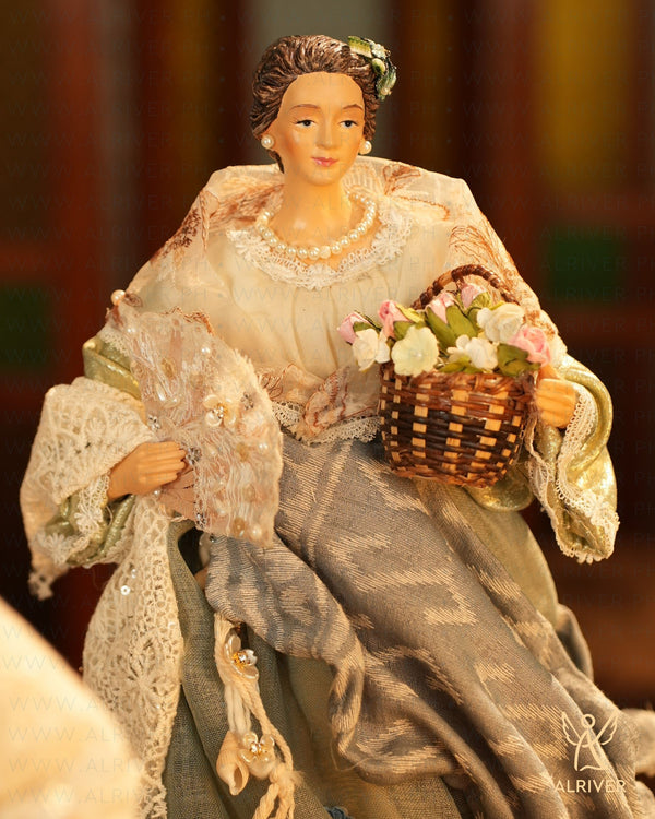 14" Charito Filipiniana Lady with Flower Basket and Pamaypay
