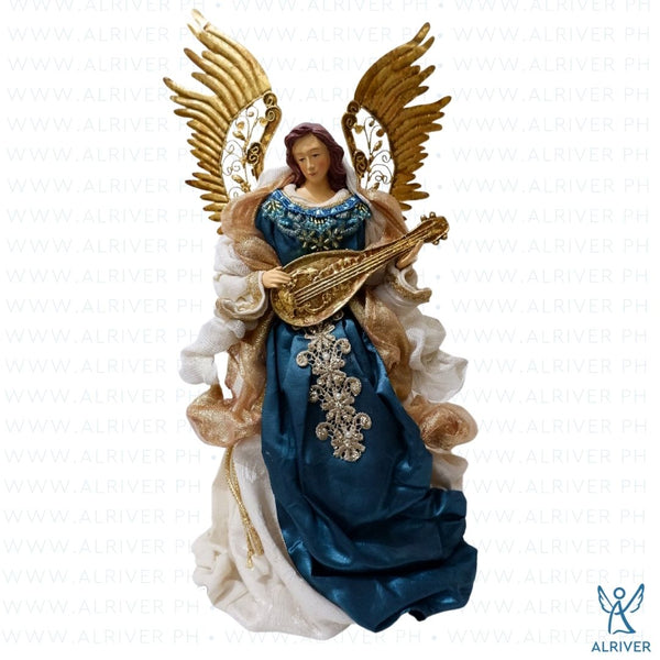 14" Fiorella Standing Angel with Mandolin, Blue