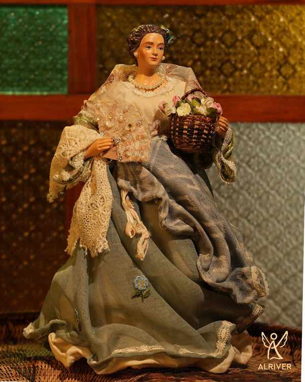 14" Charito Filipiniana Lady with Flower Basket and Pamaypay