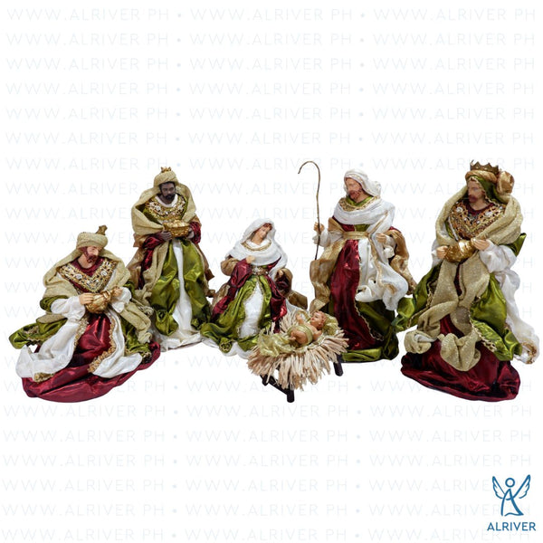 14" Arianne Nativity Set of 6, Burgundy Green
