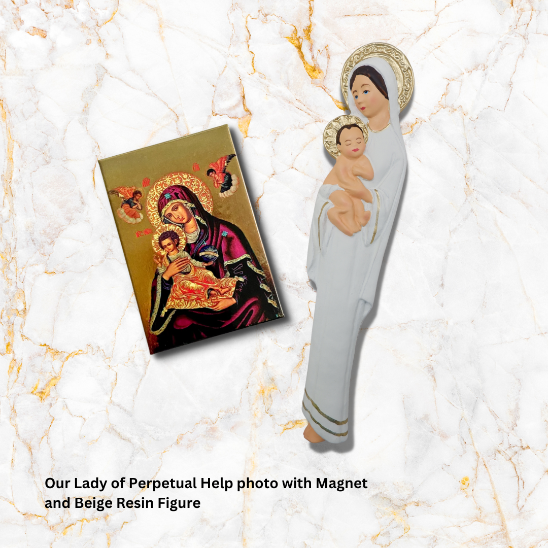 Madonna & Child Resin Figure with Religious Icon Photo Magnet