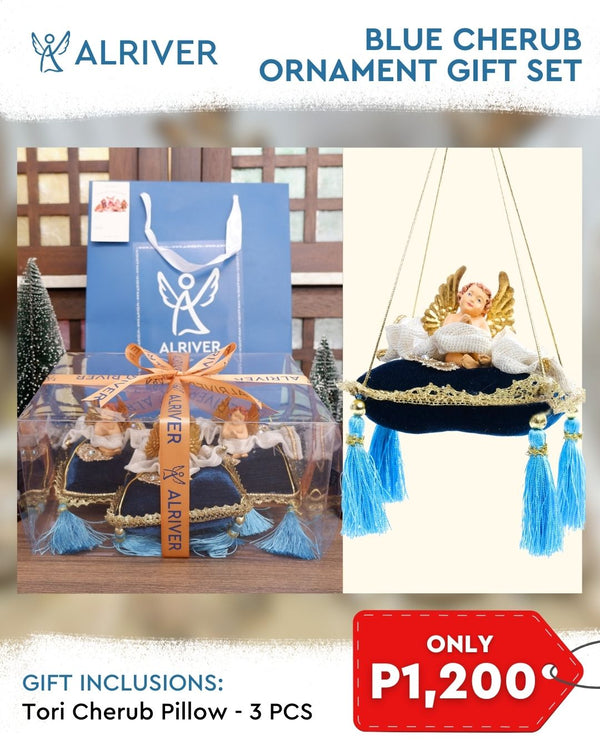 Blue Cherub Ornament Gift Set