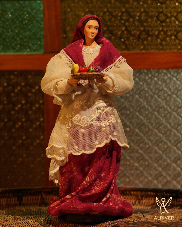 13" Josefa Filipiniana Lady on Wood Base with bilao of fruits
