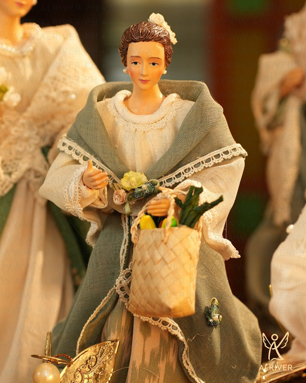 12" Rizalina Filipiniana Lady on Wood Base with basket of vegetables