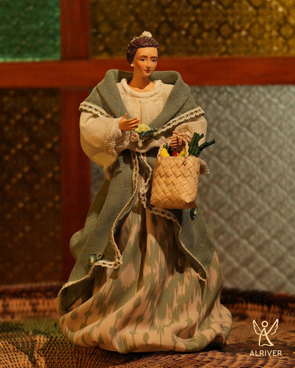 12" Rizalina Filipiniana Lady on Wood Base with basket of vegetables