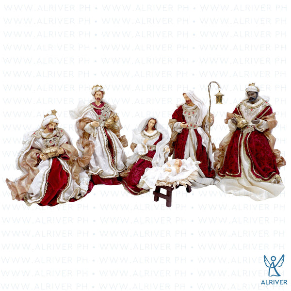 14" Rafael Nativity Set of 6, Beige Burgundy