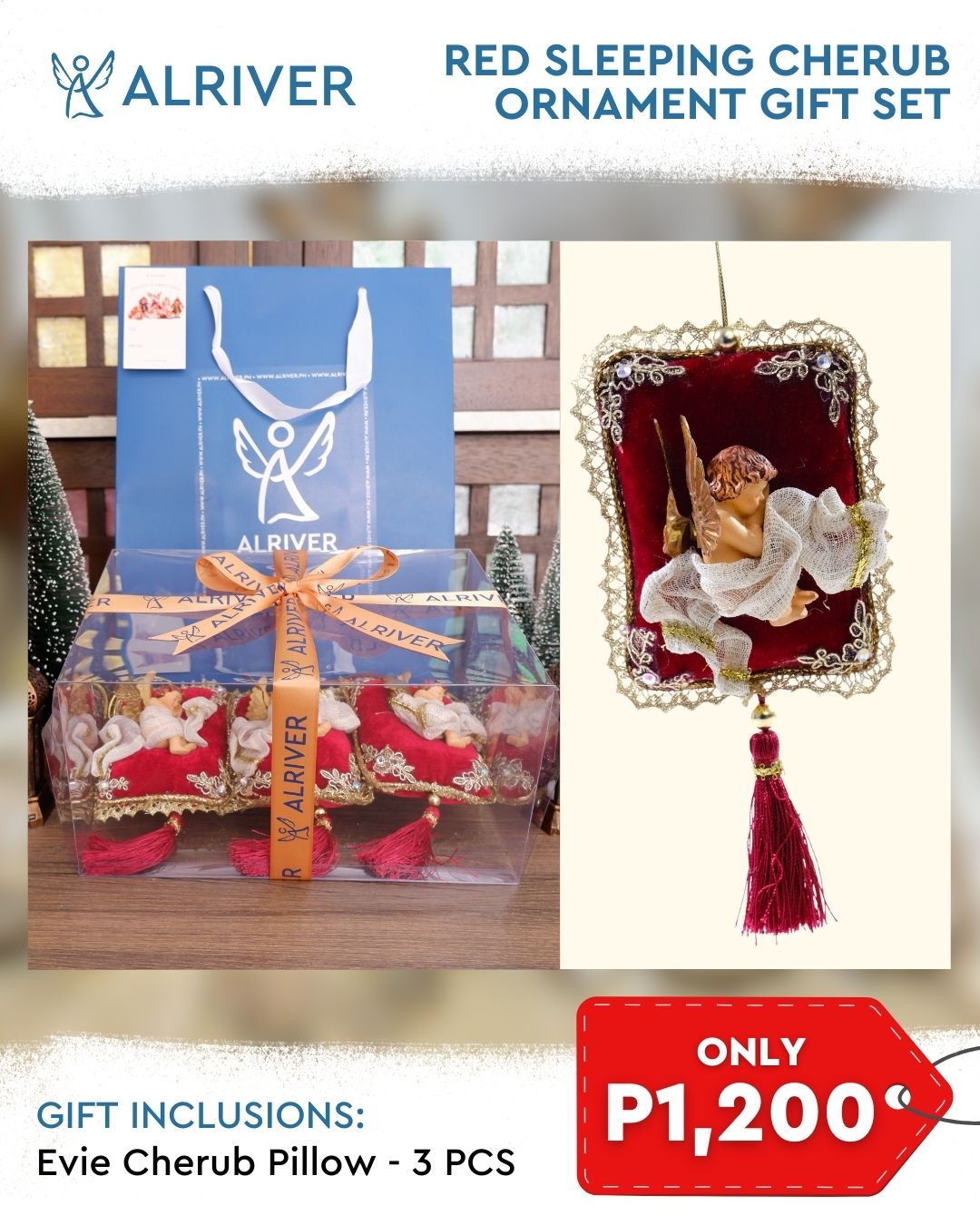 Red Sleeping Cherub Ornament Gift Set