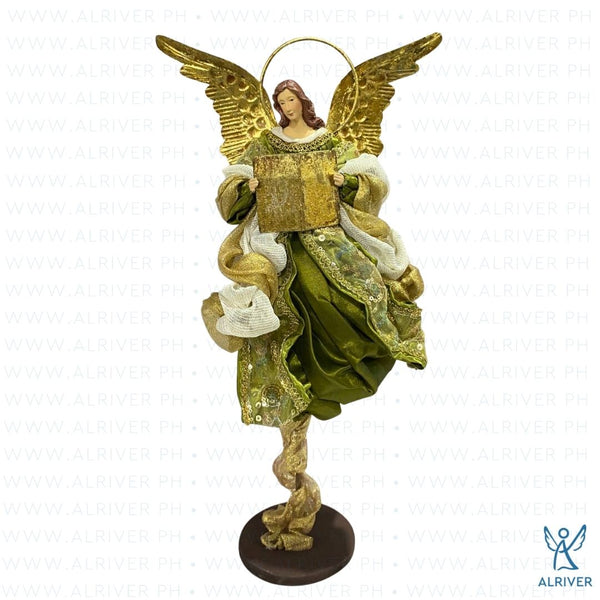 10" Charmaine Flying Angel on Base, Green