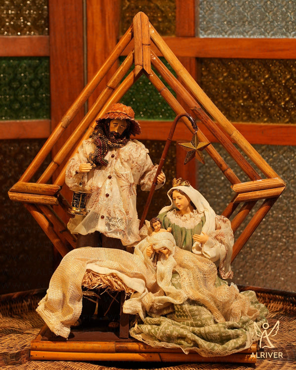 12" Crisolo Filipiniana Holy Family on Base w/ House, Green