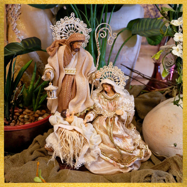 10"  MATTHIAS HOLY FAMILY ON  BASE,  BEIGE PEACH GOLD