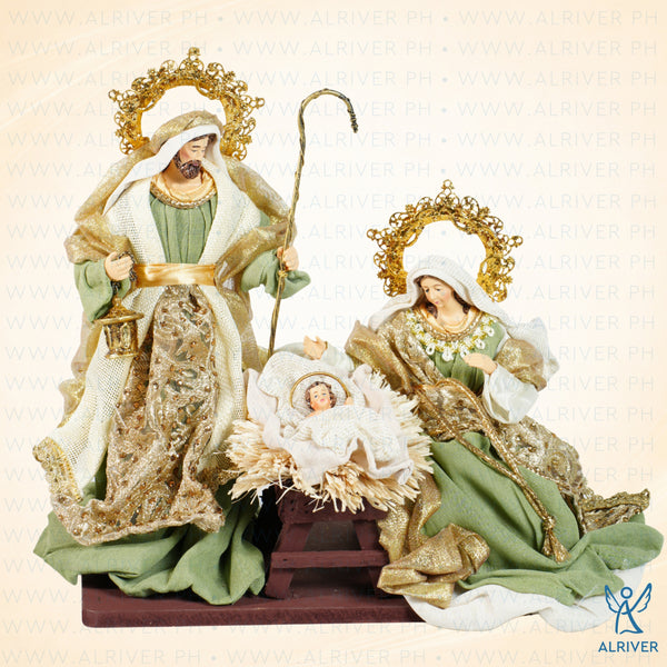 10" Teodoro Holy Family on Base, Green Beige Gold