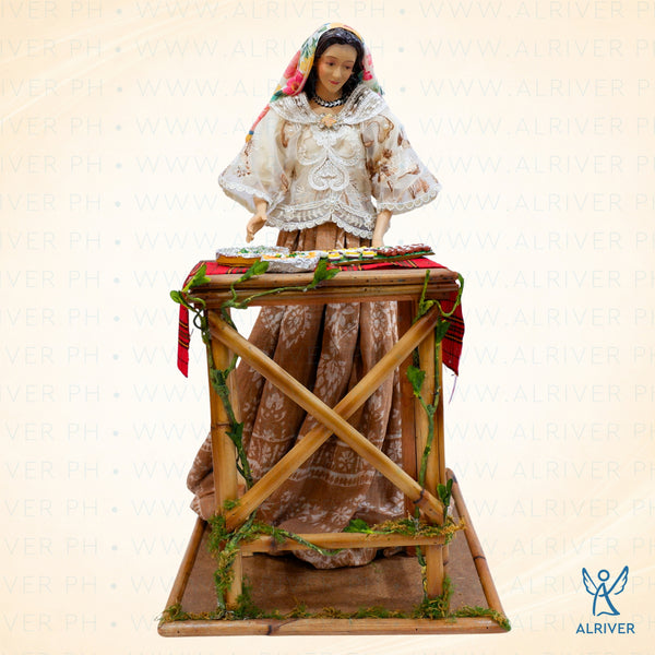 20" Filipiniana with Rattan Table and with Pancit Bilao and Kakanin, Beige Brown