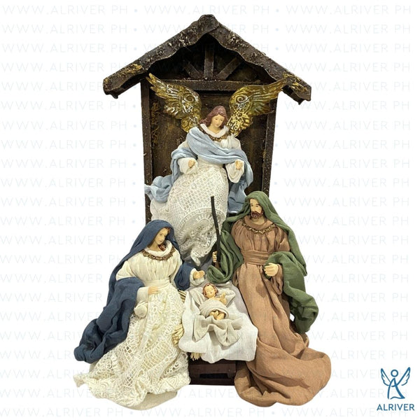 10" Santino Holy Family with Angel on Base with House