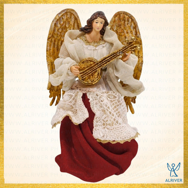 8" PAULINA ANGEL WITH GUITAR, BURGUNDY
