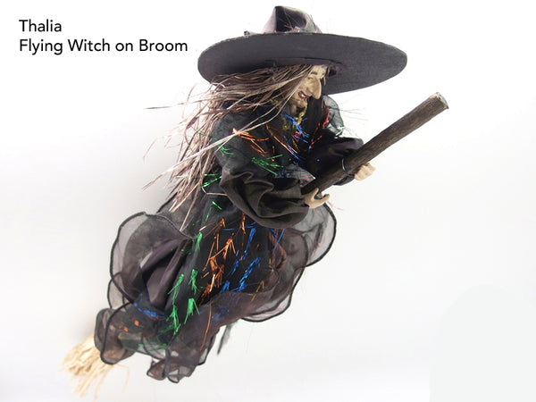 Hanging Witch on Broomstick Ornament Halloween Decor