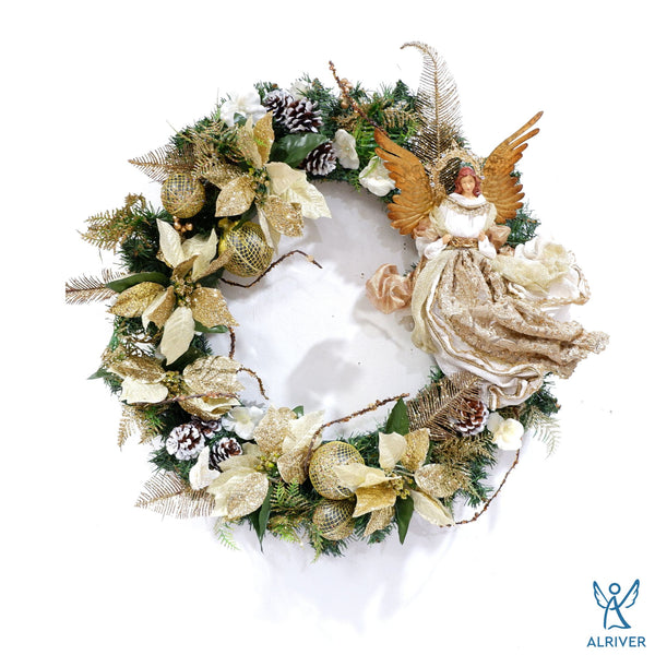 Amara Floral Wreath with Angel (Medium 21" dia)
