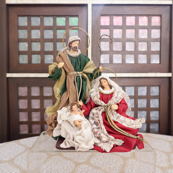 9" Antonio Holy Family on Base, Burgundy Green (with gift packaging)