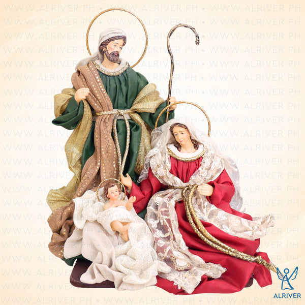 9" Antonio Holy Family on Base, Burgundy Green (with gift packaging)