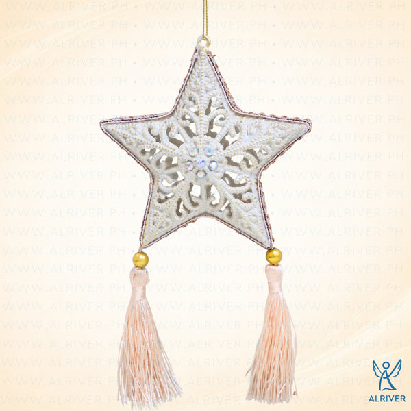 ASTRA HANGING WHIMSICAL STAR WITH TASSEL, BEIGE ORNAMENT