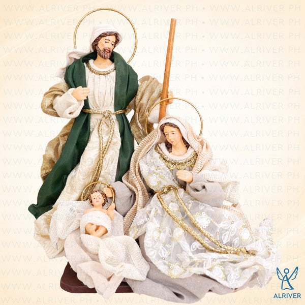 9" Augusto Holy Family on Base, Beige Green Gold (with gift packaging)