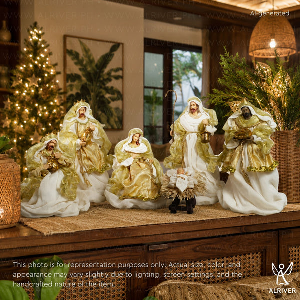 10" Aurelia Nativity Set of 6, Beige Gold