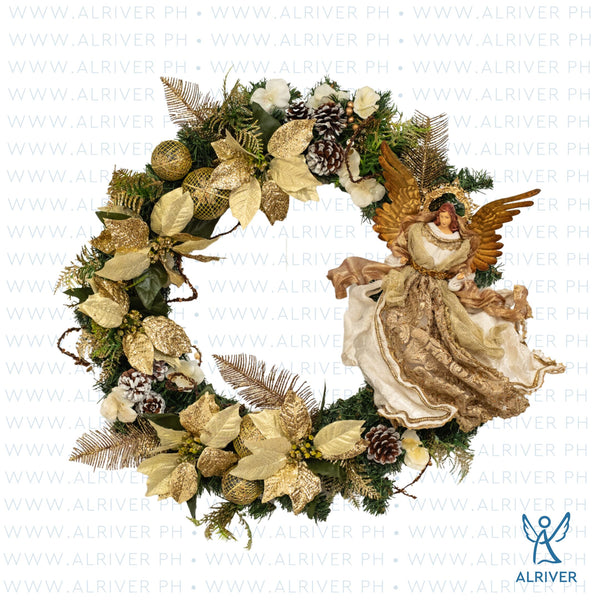 Amara Floral Wreath with Angel (Medium 21" dia)