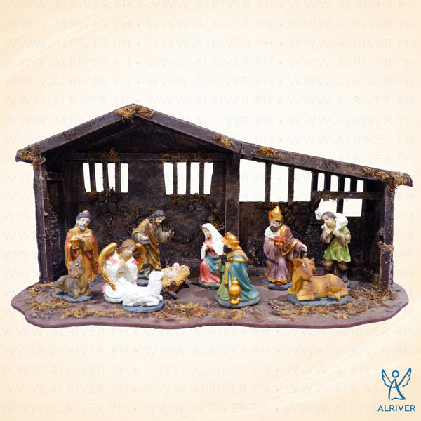 4.5" Baltazar Resin Nativity with Angel and Animal in House, Multicolored