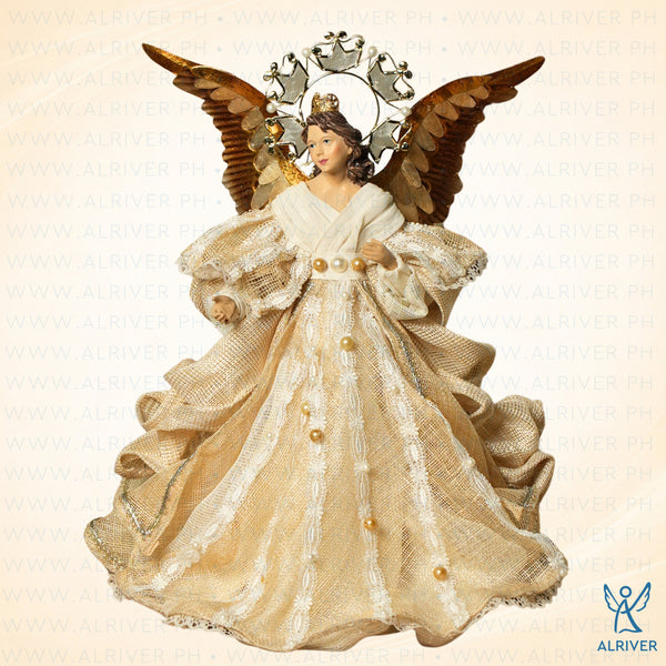 12" Celina Sinamay Angel with Capiz Halo, Beige Natural
