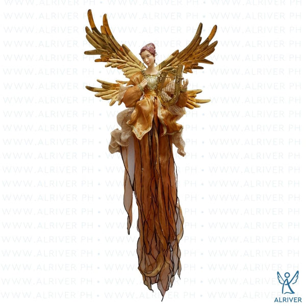 31"L Charlotte Hanging Angel with Lyre, Copper Gold