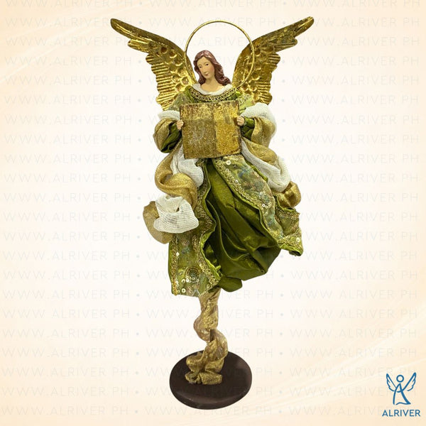 10" Charmaine Flying Angel on Base, Green