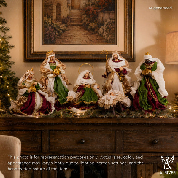 10" Christmas Bright Nativity Set of 6, Burgundy Green