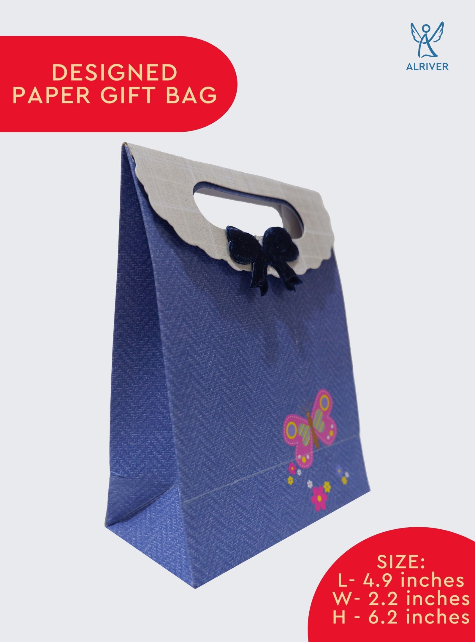 DENIM WITH DARK BLUE RIBBON |  SMALL PAPER GIFT BAG