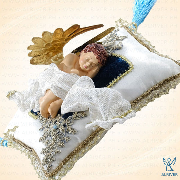 Dion Cherub Beige Blue Pillow Ornament