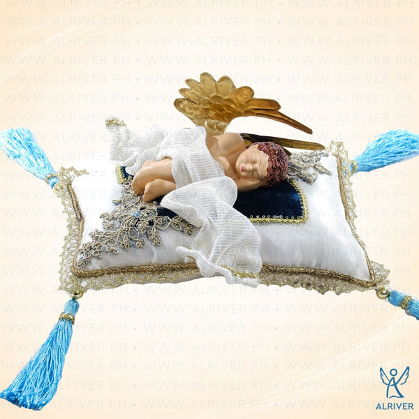 Dion Cherub Beige Blue Pillow Ornament