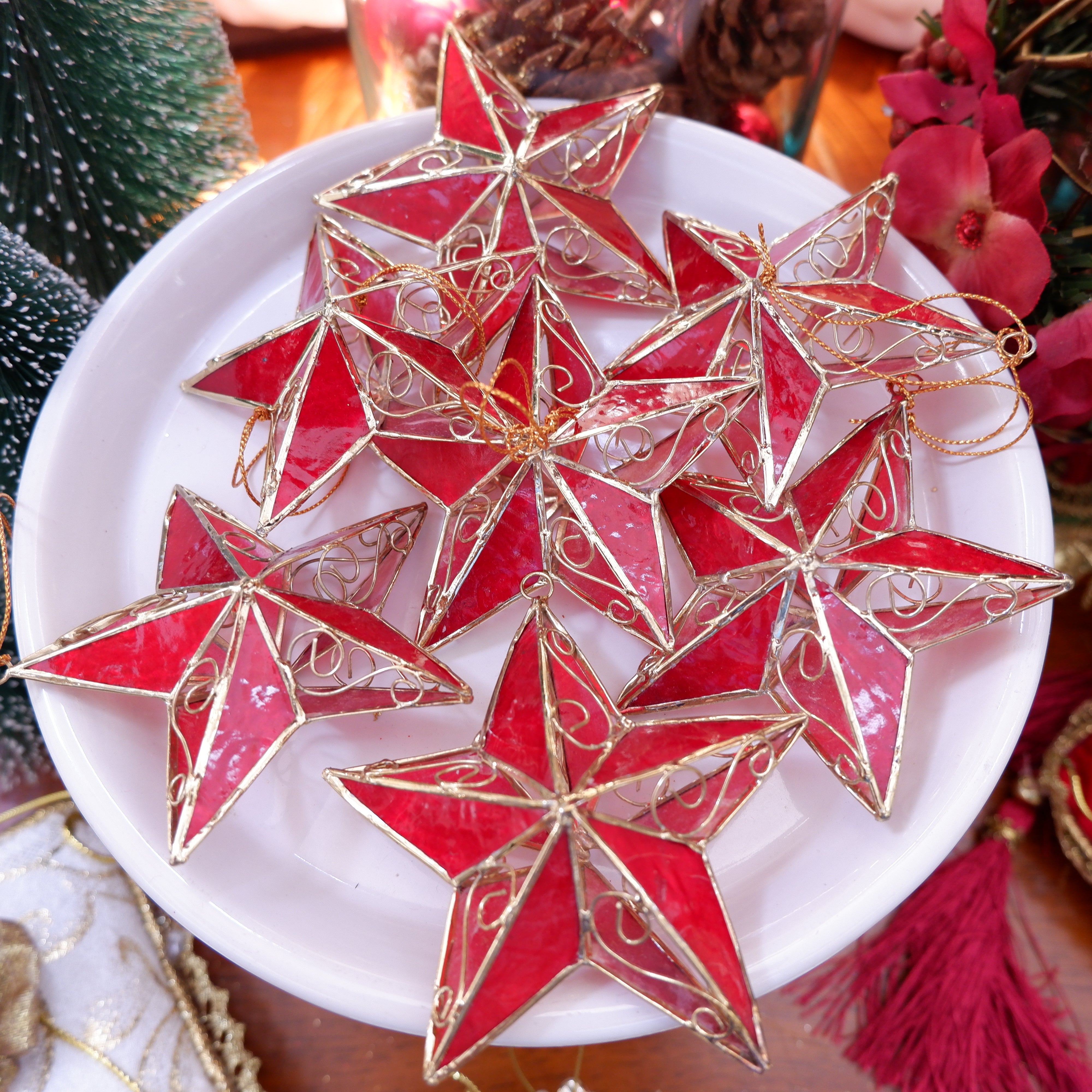 Red Star Capiz Ornament