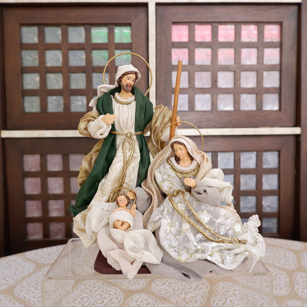 9" Augusto Holy Family on Base, Beige Green Gold (with gift packaging)