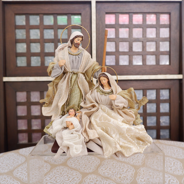 9" Jaime Holy Family on Base, Beige Natural Gold (with gift packaging)