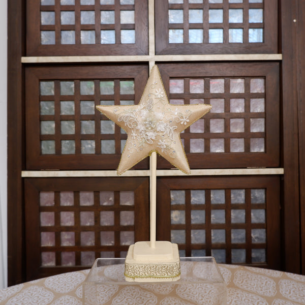 Paper Mache Star with Base, Beige (S)