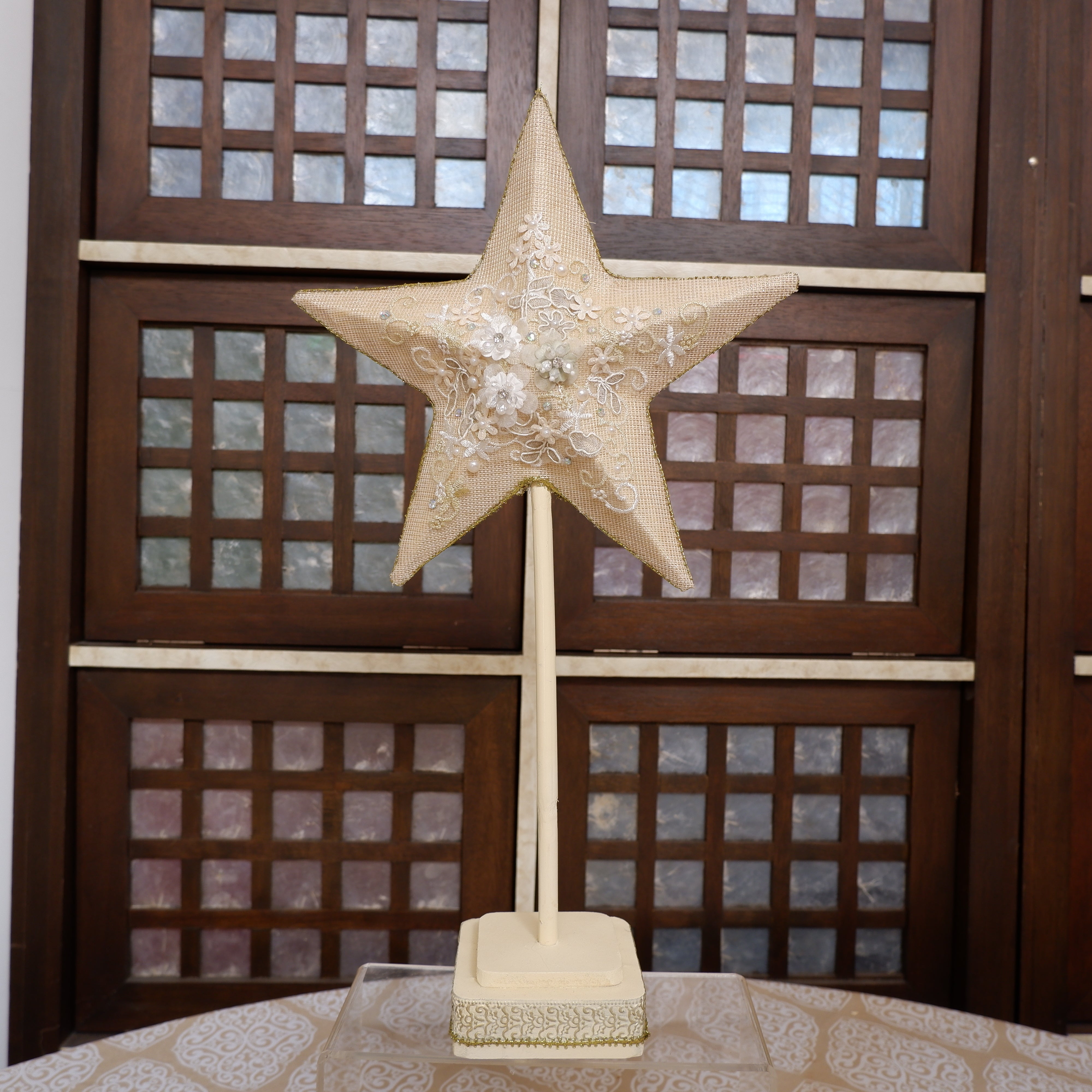 Paper Mache Star with Base, Beige