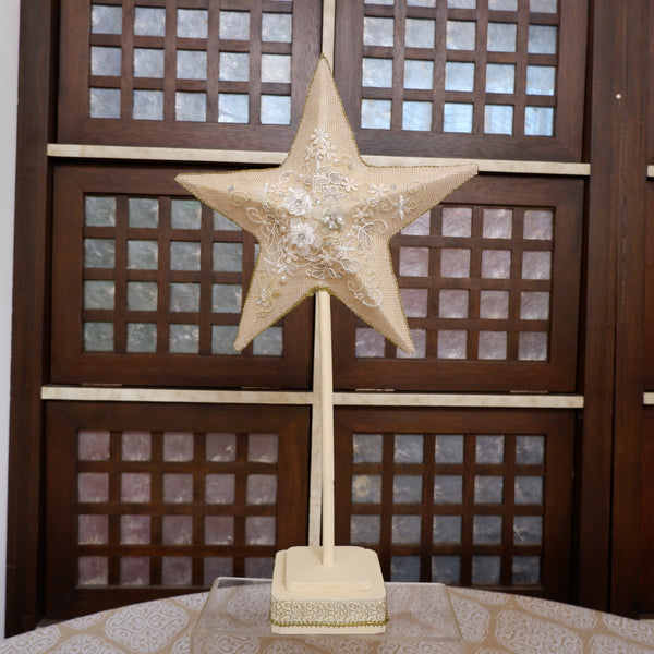 Paper Mache Star with Base, Beige