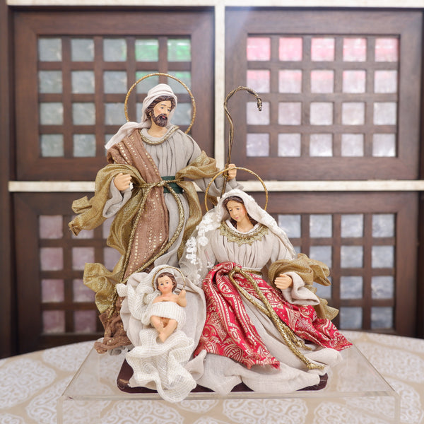 9" Eduardo Holy Family on Base, Beige Brocade (with gift packaging)