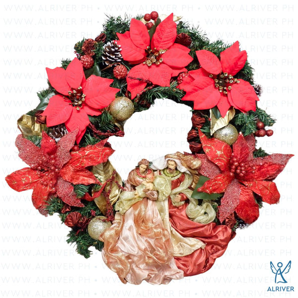 Elias Floral Wreath with Holy Family (Medium 21" dia)