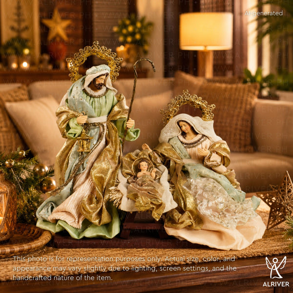 10" Emilio Holy Family on Base, Pastel Green Peach