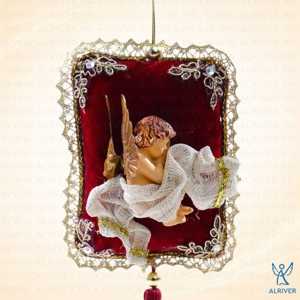 Evie Cherub Burgundy Gold Velvet Pillow Ornament