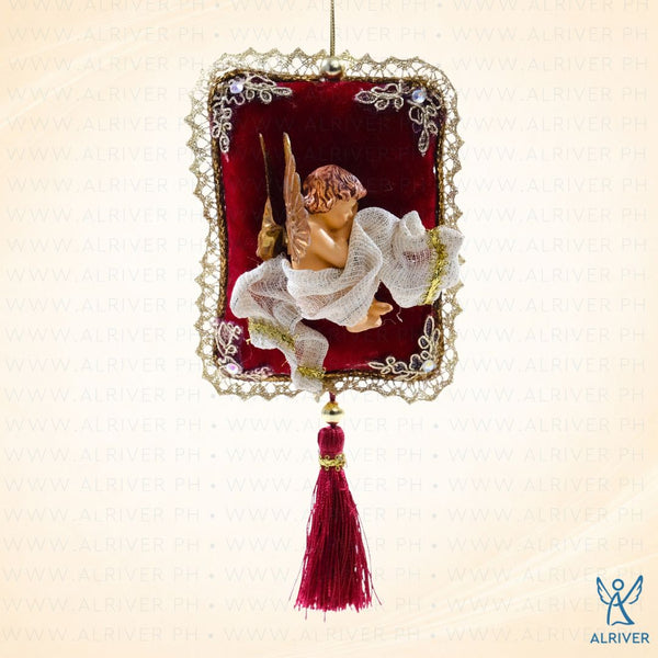 Evie Cherub Burgundy Gold Velvet Pillow Ornament