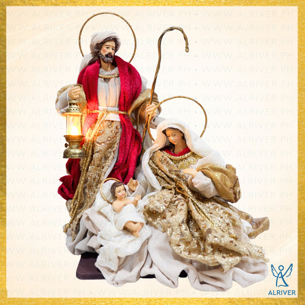 9" Fernan Holy Family on Base, Burgundy Gold