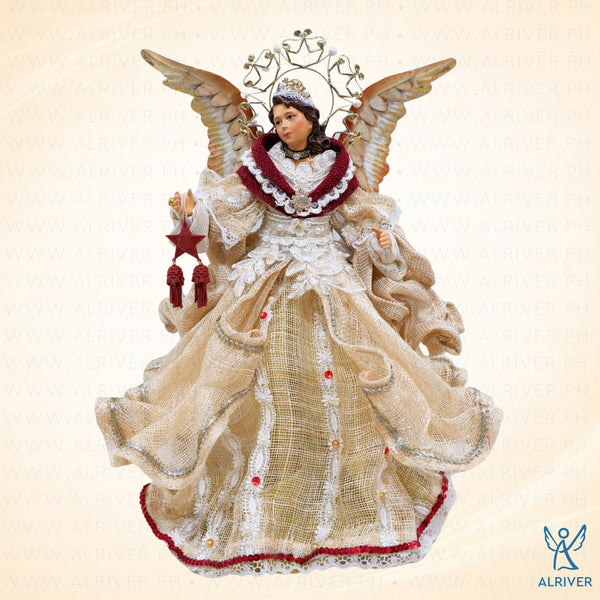 12" Mariah Sinamay Angel with Capiz Halo and Parol, Beige Natural Red