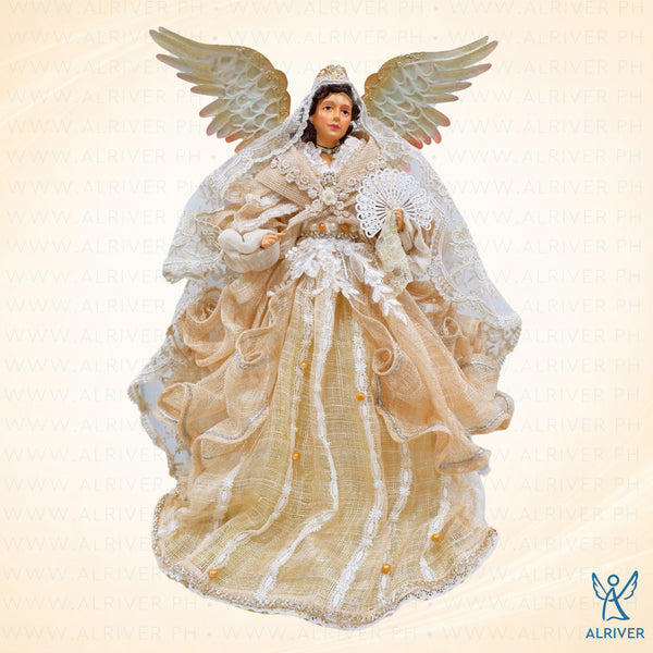 18" Aliana Sinamay Standing Angel Pamaypay and Panyo, Beige Natural