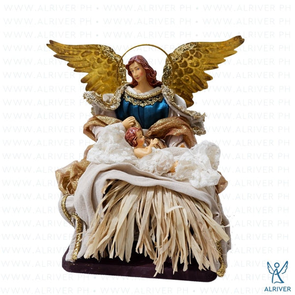 7" Filomena Kneeling Angel with Baby Jesus, Torquise Blue